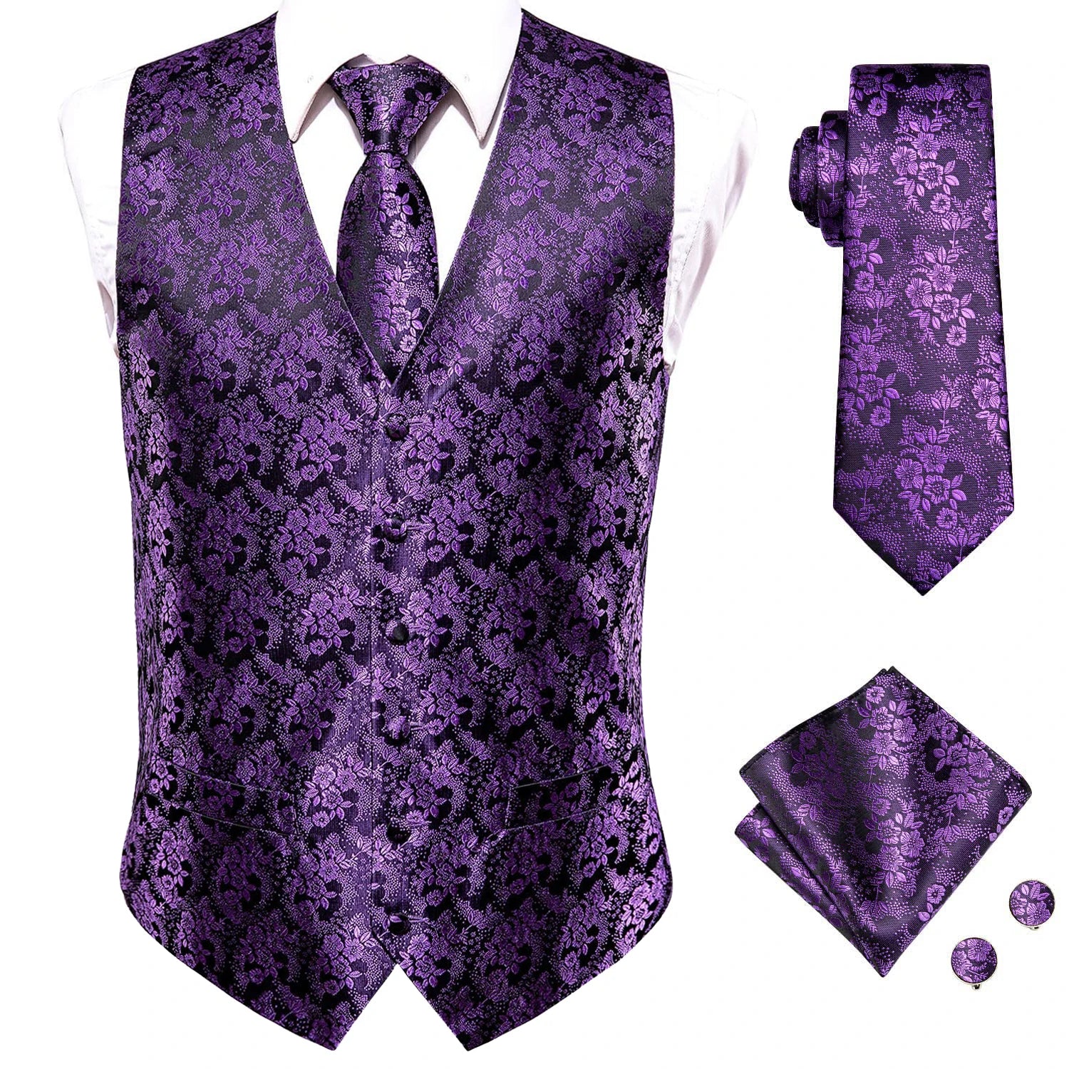 Hi-Tie 20 Color Silk Men's Vests Tie Business Formal Dress Slim Sleeveless Jacket 4PC Hanky Cufflink Blue Paisley Suit Waistcoat