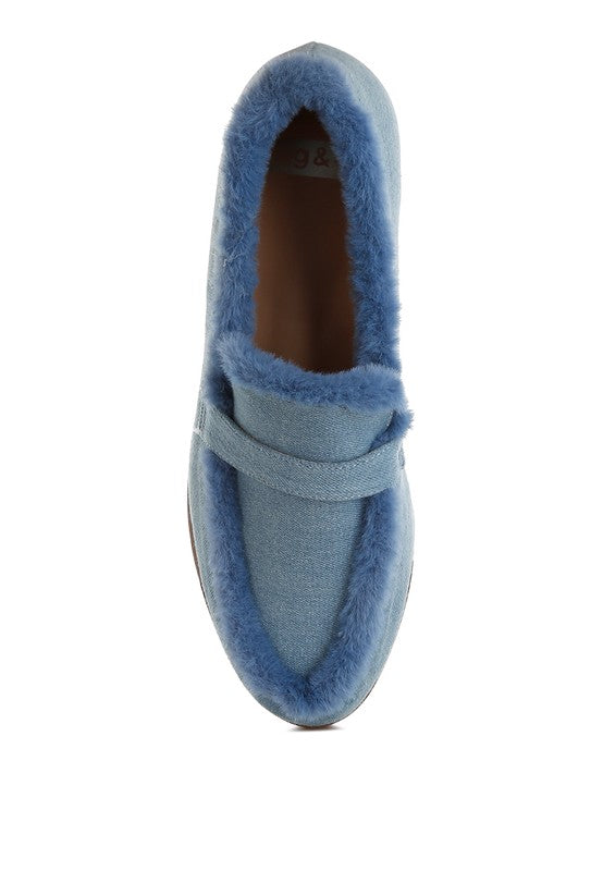 Nivena Fur Detail Denim Loafers