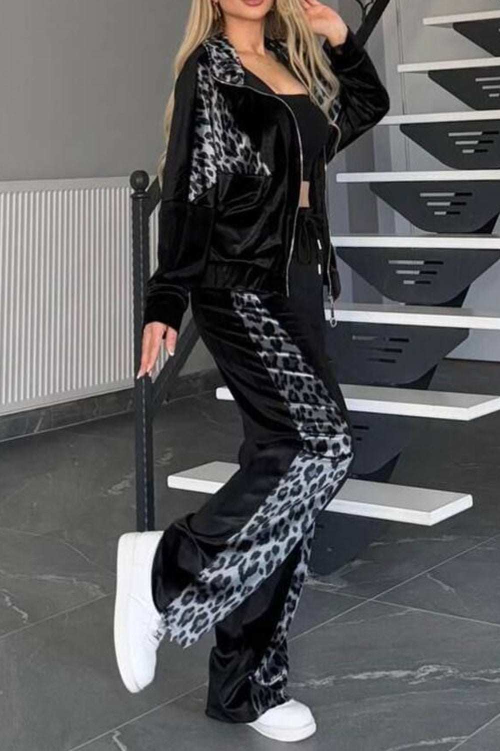 full-size-collared-neck-leopard-zip-up-top