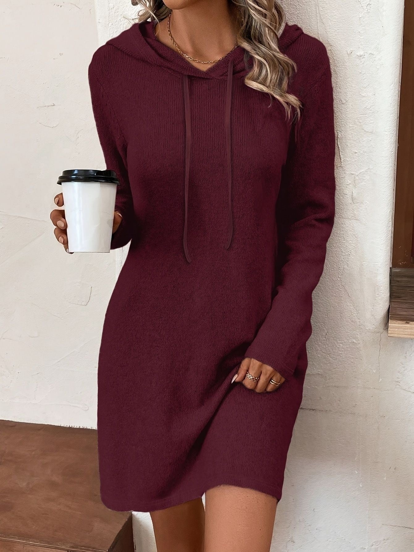Long Sleeve Knit Hooded Dress