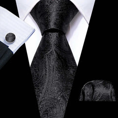 Business Black Silk Necktie Paisley Ties For Men