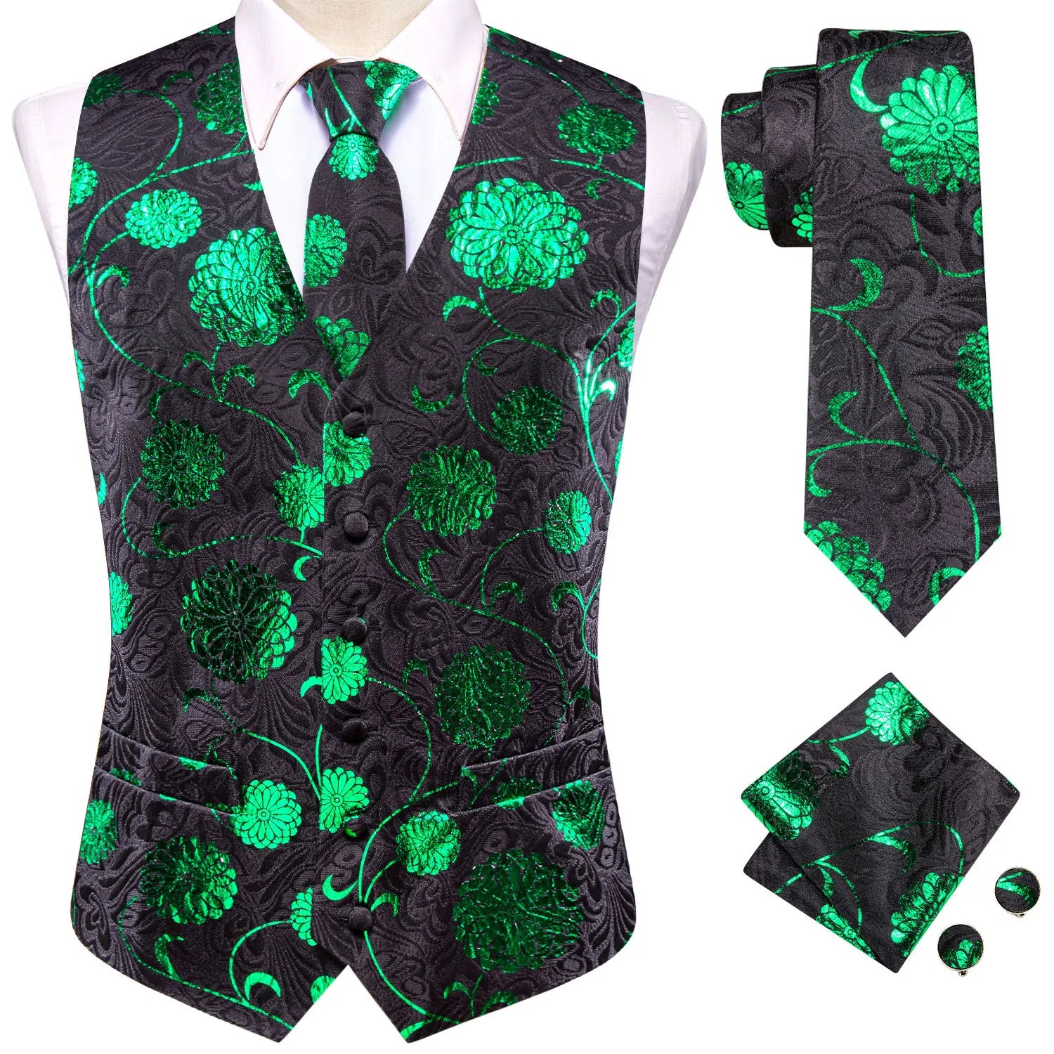 Hi-Tie 20 Color Silk Men's Vests Tie Business Formal Dress Slim Sleeveless Jacket 4PC Hanky Cufflink Blue Paisley Suit Waistcoat