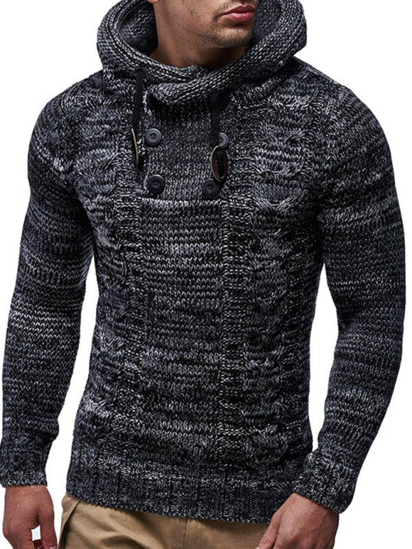 Men's Casual Knit Button-Up Turtleneck Sweater