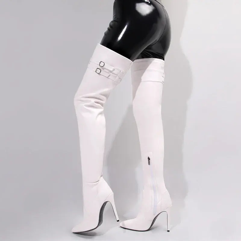 Thigh High Boots Leather Stiletto Heels