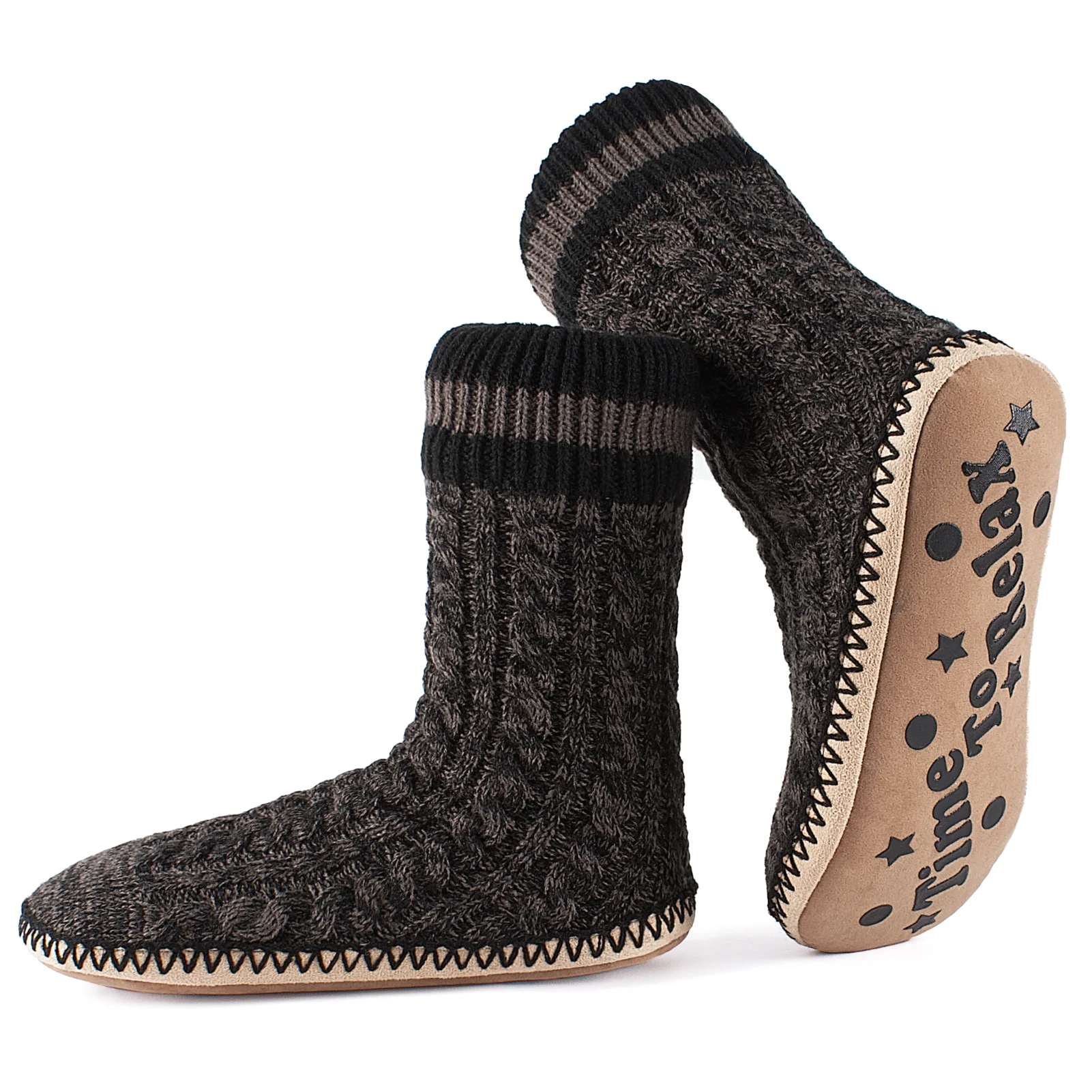 Men'S Slipper Socks Fleece Lined Non-Slip Soles, Winter Soft Thick Cozy Indoor Home Boots Anti-Skid Gripper Bottoms, Warm Fuzzy House Shoes, Christmas Gifts for Dad Grandpa Boyfriend, Size 12-13