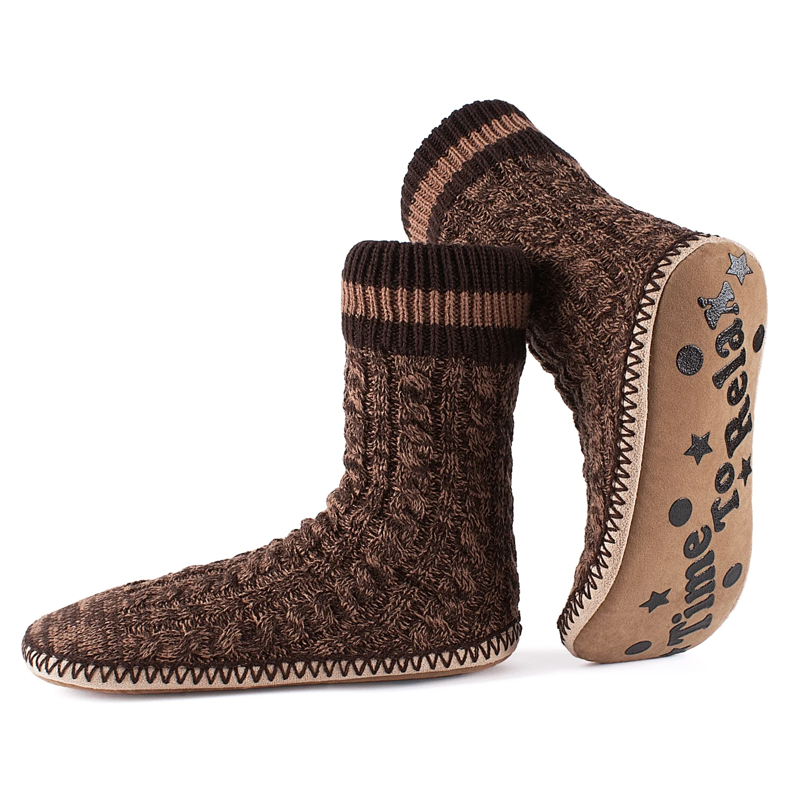 Men'S Slipper Socks Fleece Lined Non-Slip Soles, Winter Soft Thick Cozy Indoor Home Boots Anti-Skid Gripper Bottoms, Warm Fuzzy House Shoes, Christmas Gifts for Dad Grandpa Boyfriend, Size 12-13