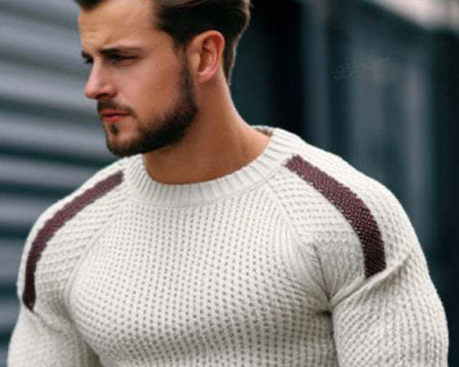"Men's knit sweater in cream--warm winter layer"